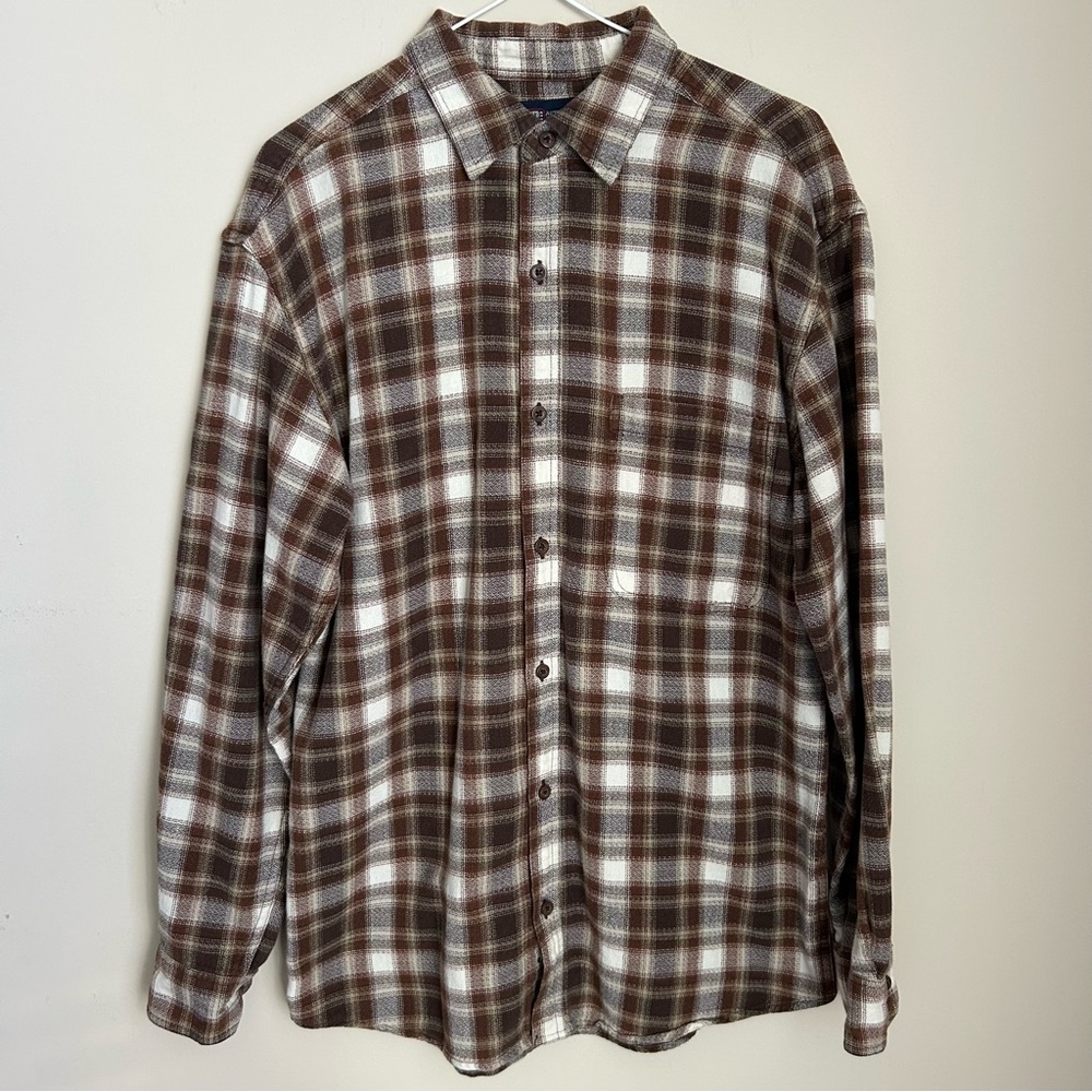 Faded Glory Rustic Brown Plaid Flannel Shirt Button Down Cotton Long Sleeve Sz S